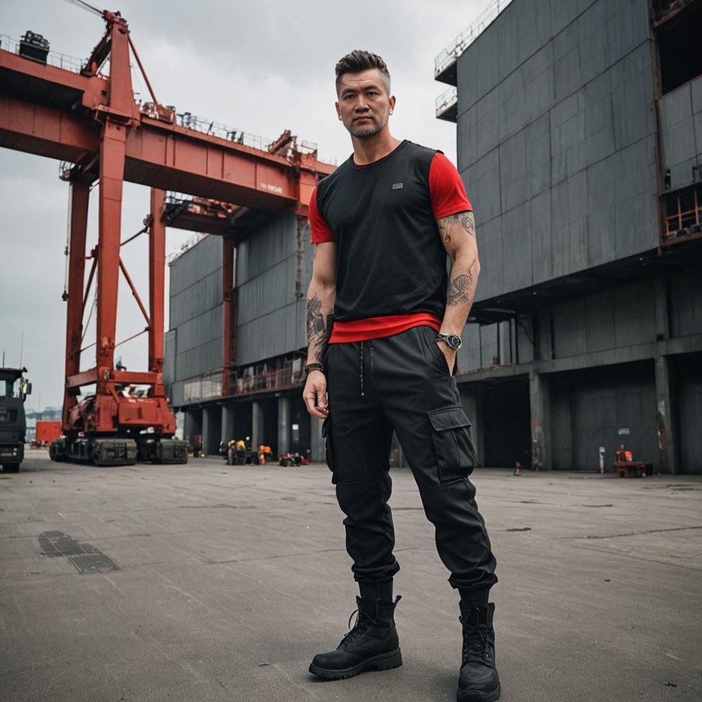 Confident Man in Urban Style with Cranes