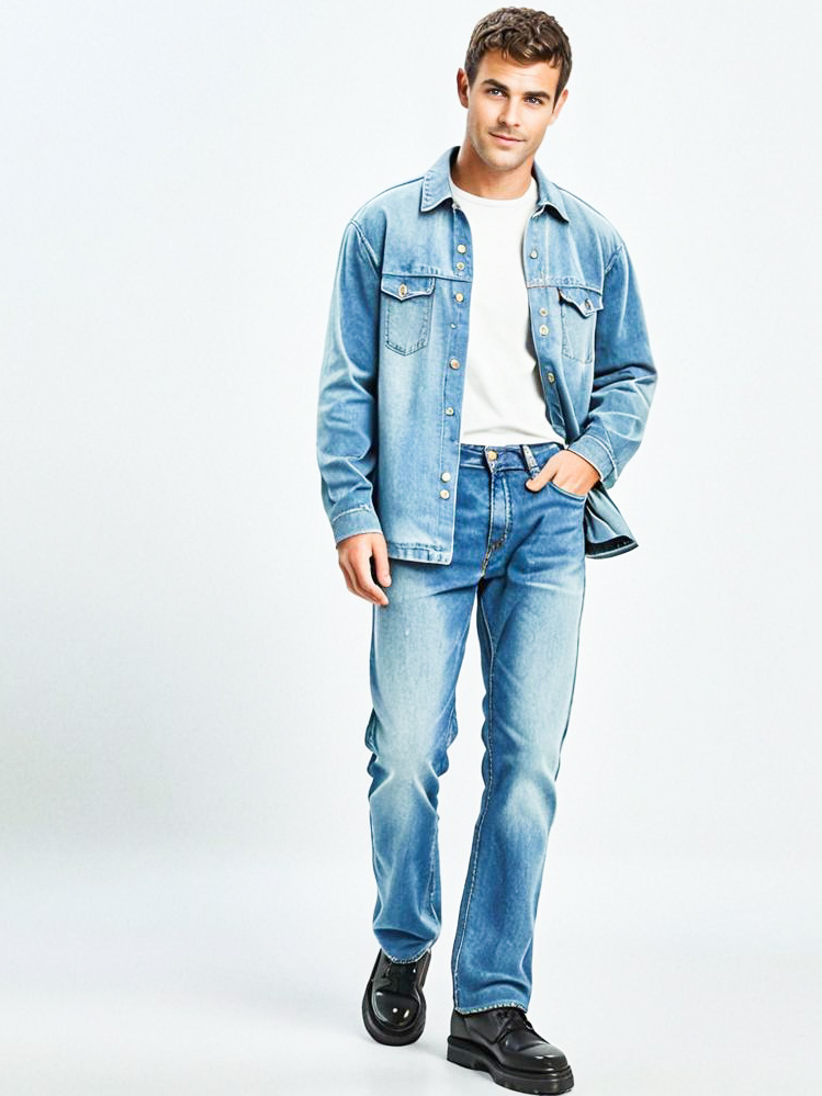 Confident Young Man in Trendy Denim Outfit