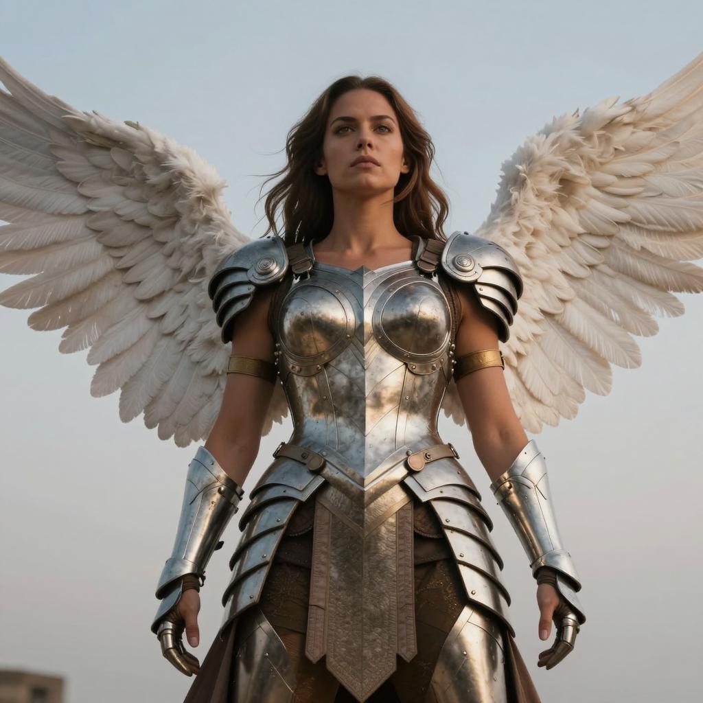 Woman in Medieval Armor with Angel Wings - Fantasy Warrior