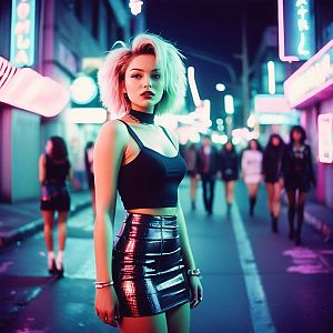 Confident Woman in Neon Urban Nightlife