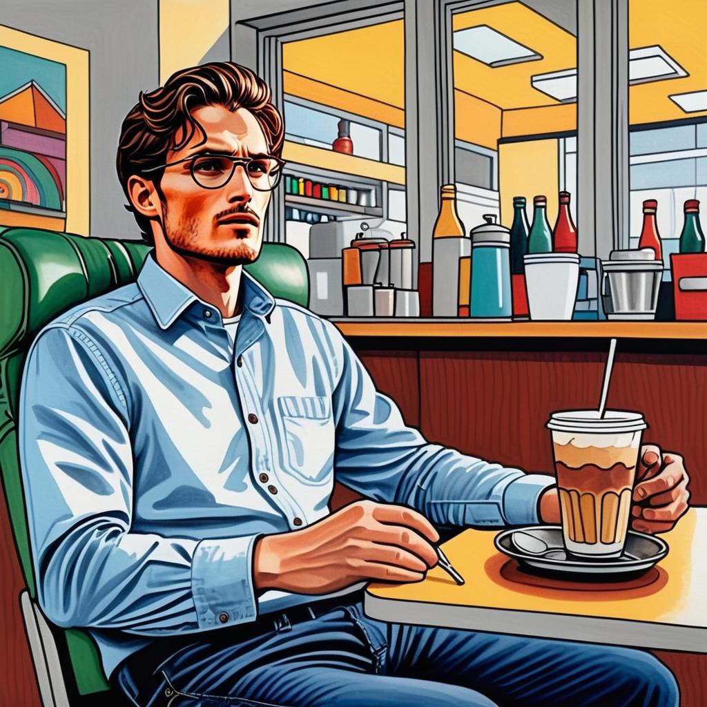 Man in Diner Booth with Coffee Drink