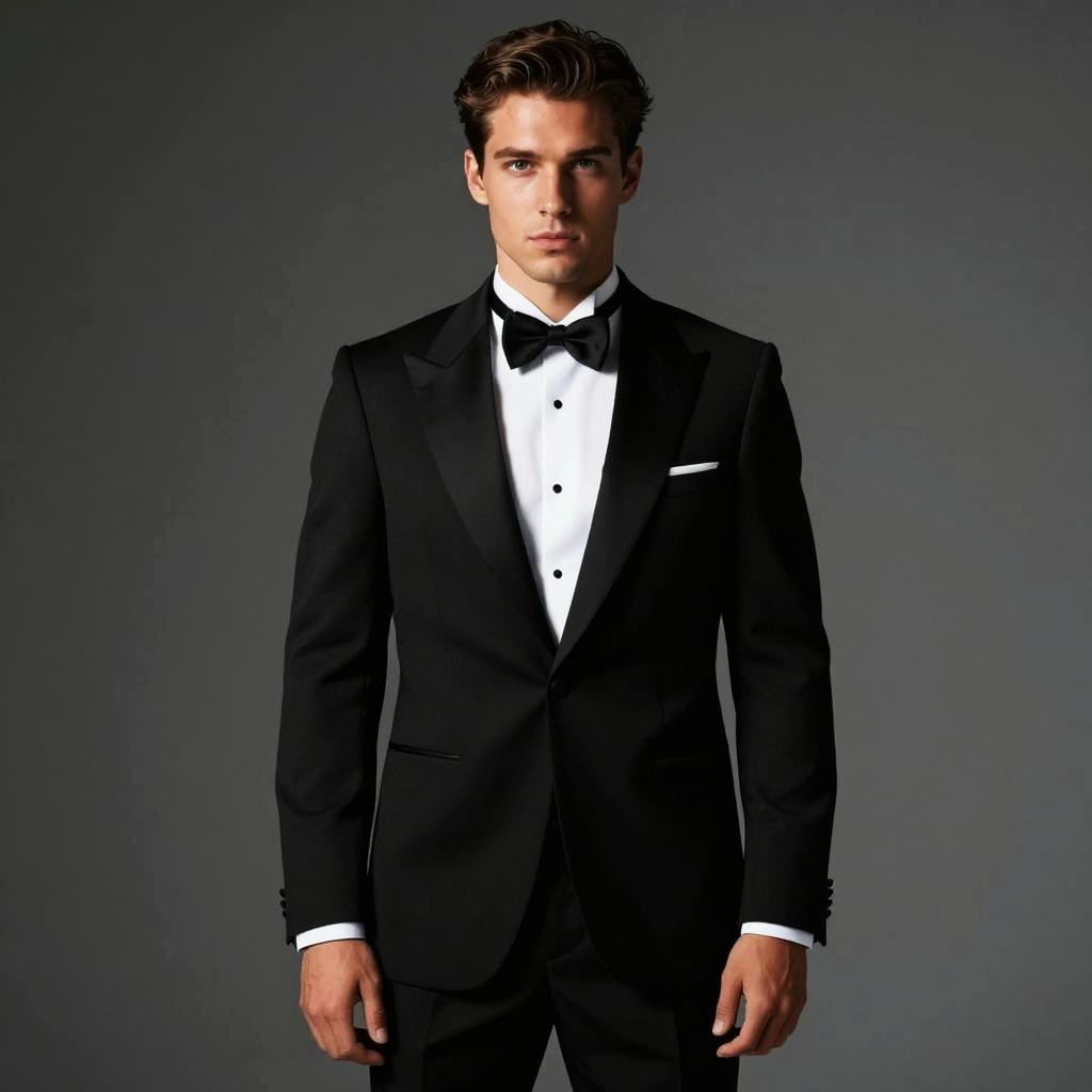 Young Man Wearing Classic Black Tuxedo with Bow Tie
