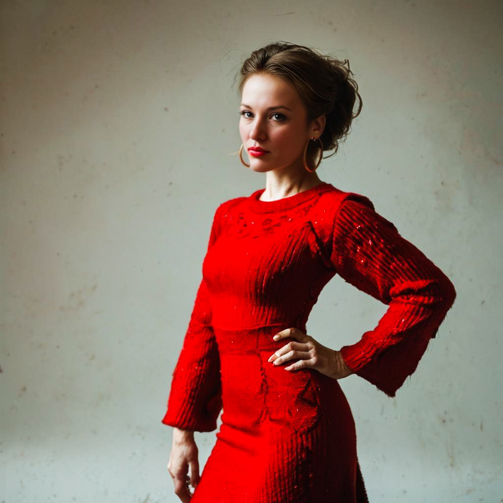Confident Woman in Red Knit Dress Confident Woman in Red Knit Dress