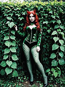 Vintage Poison Ivy Cosplay Woman Full Body Photo with Vine Background