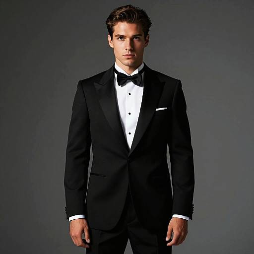 Young Man Wearing Classic Black Tuxedo with Bow Tie