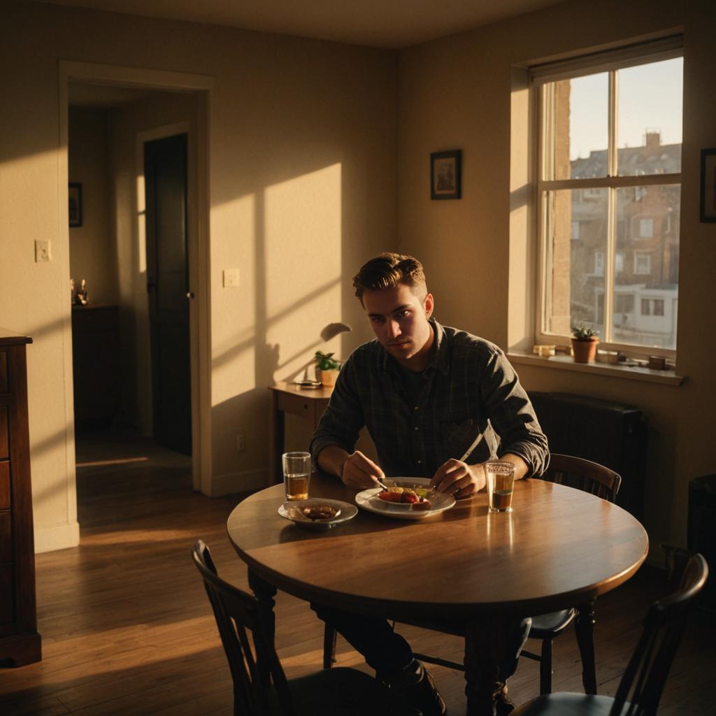 Man Eating in Sunlit Room