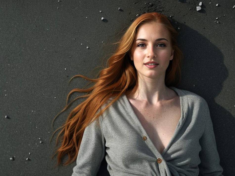 Beautiful Woman with Red Hair on Beach