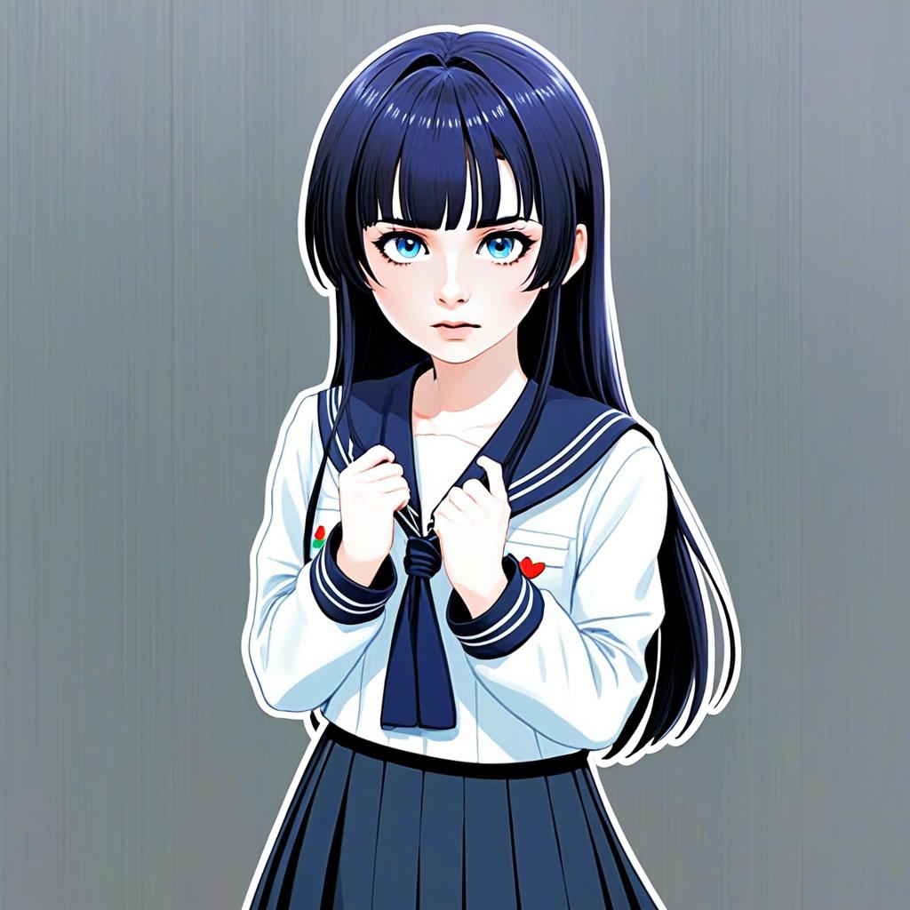 Anime Girl in Japanese School Uniform with Blue Eyes Digital Illustration
