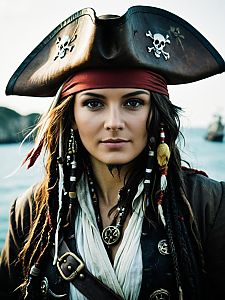 Photorealistic Woman in Jack Sparrow Pirate Costume Portrait