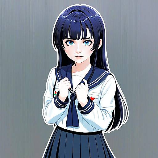 Anime Girl in Japanese School Uniform with Blue Eyes Digital Illustration