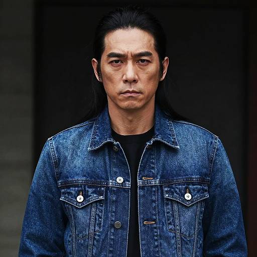 Serious Man in Denim Jacket Portrait