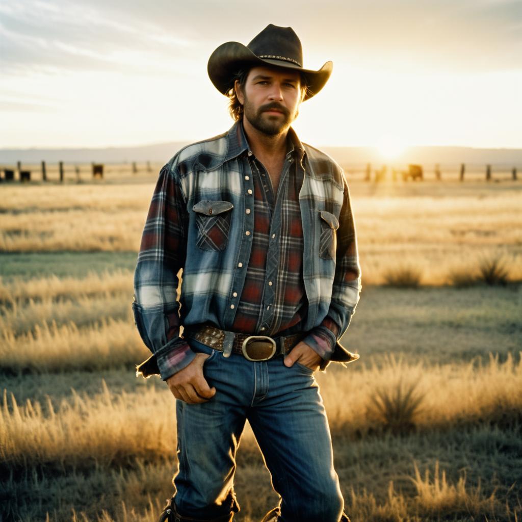 Confident Cowboy in Sunlit Field