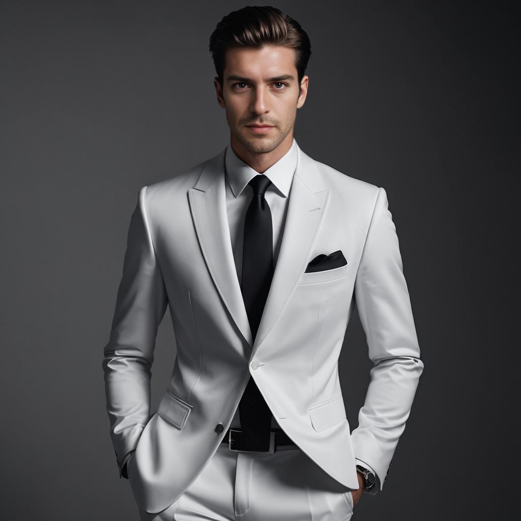 Stylish Man in White Suit with Black Tie