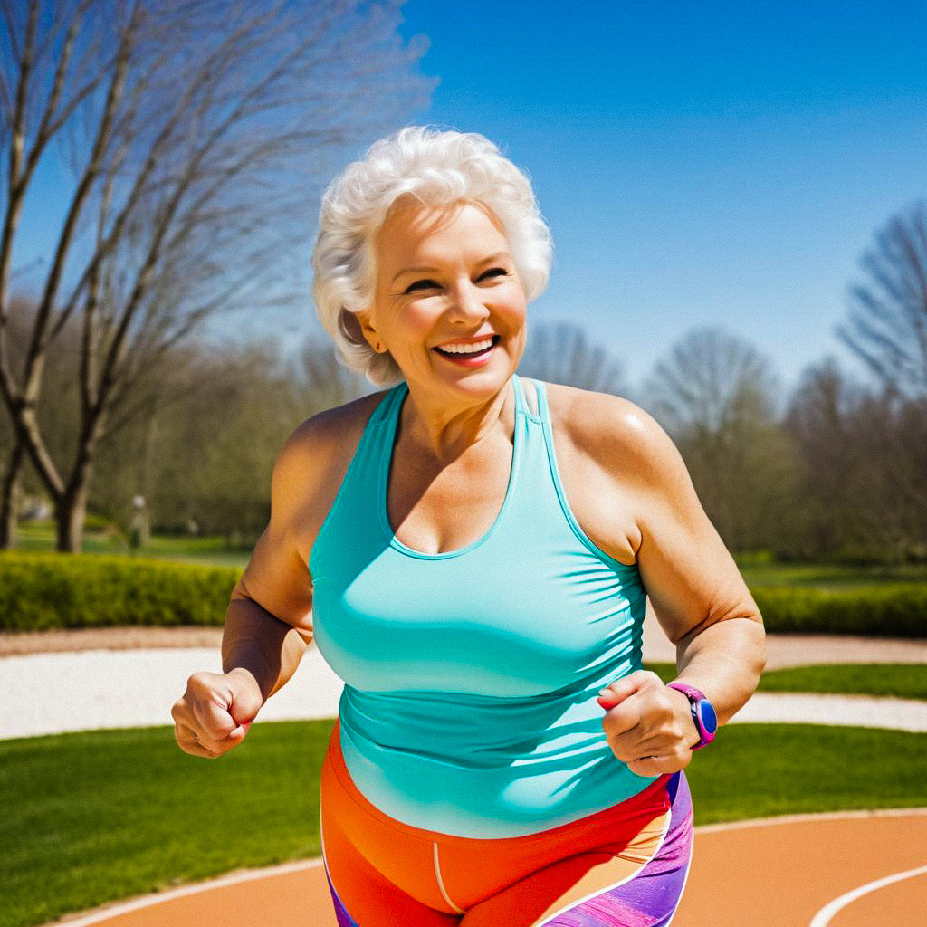 Cheerful Older Woman Running Outdoors