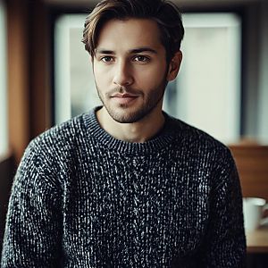 Thoughtful Young Man in Cozy Sweater