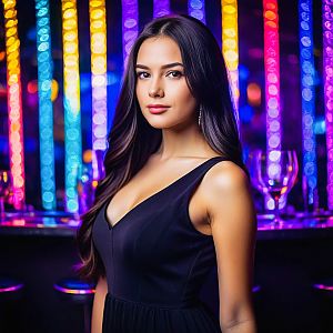 Stylish Woman in Black Dress at Bar