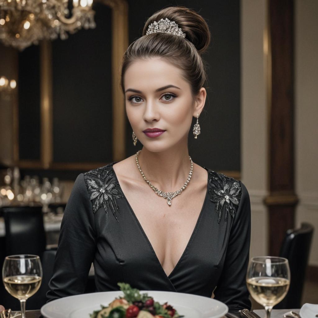 Elegant Woman at Luxurious Dinner Table