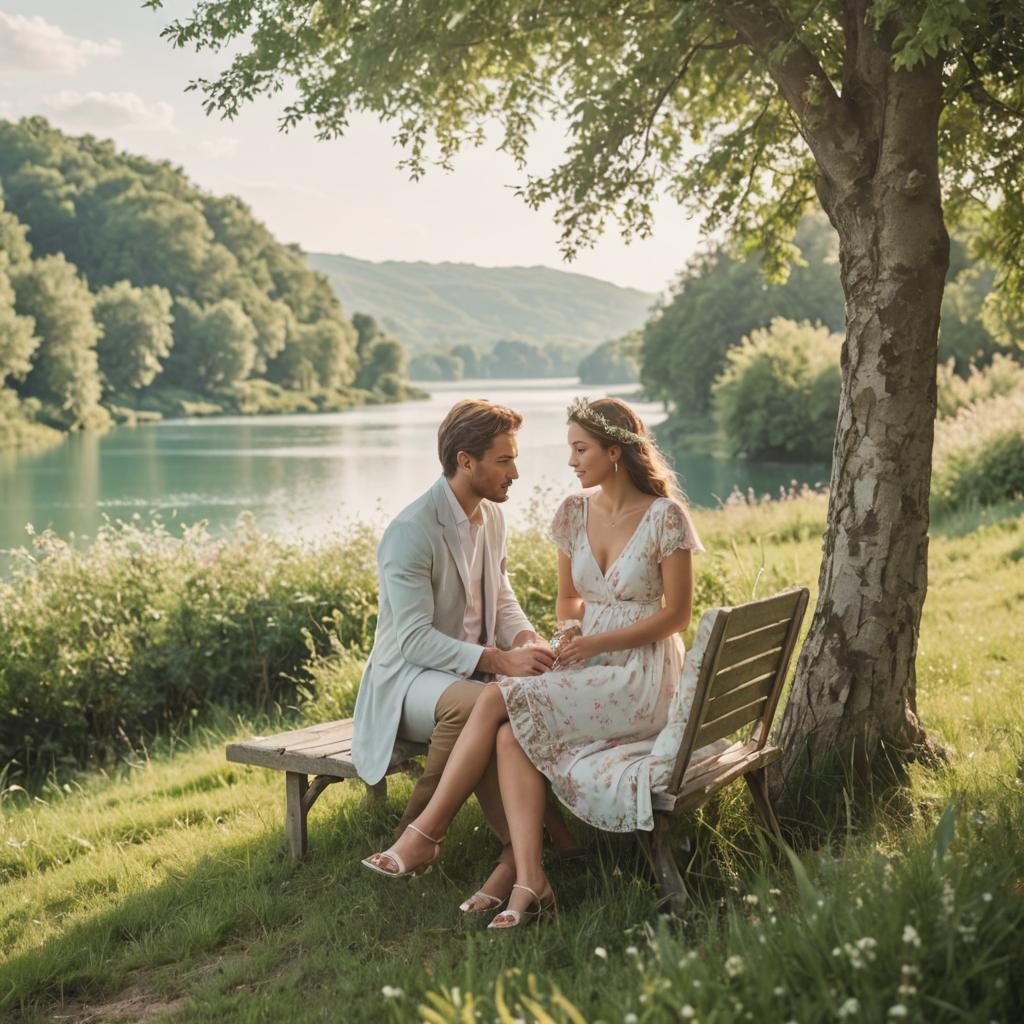 Couple on Bench by Tranquil River