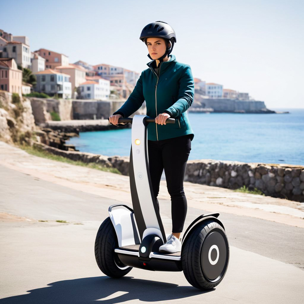 Confident Woman Riding Segway on Coastal Path