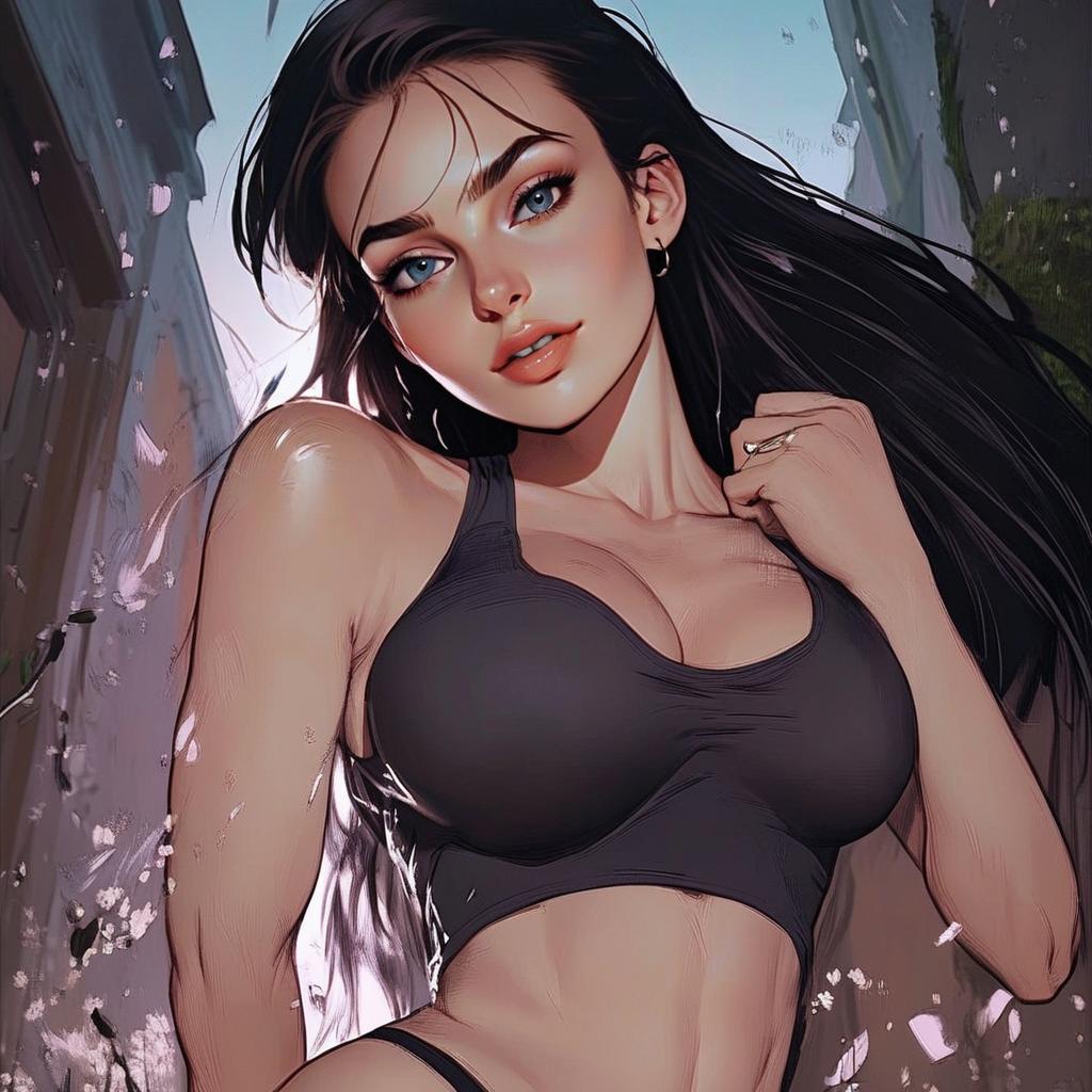 Digital Illustration of a Confident Woman in Black Sports Bra