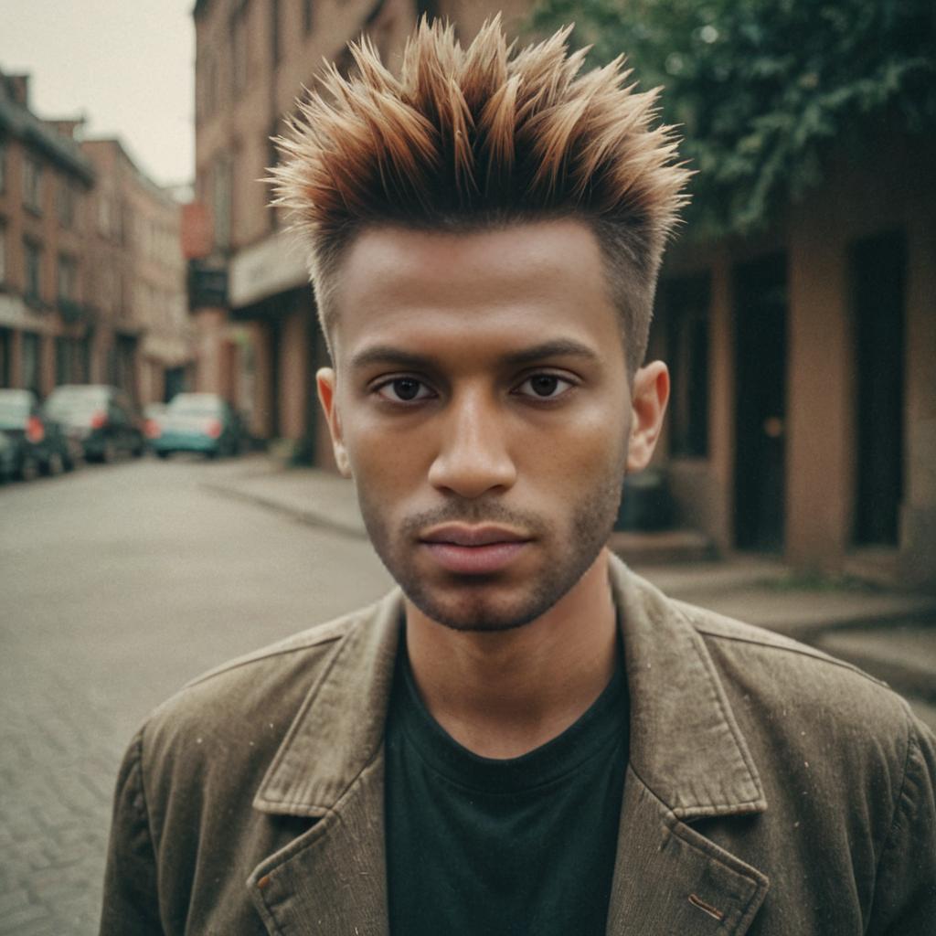 Stylish Man with Spiked Hair on Urban Street