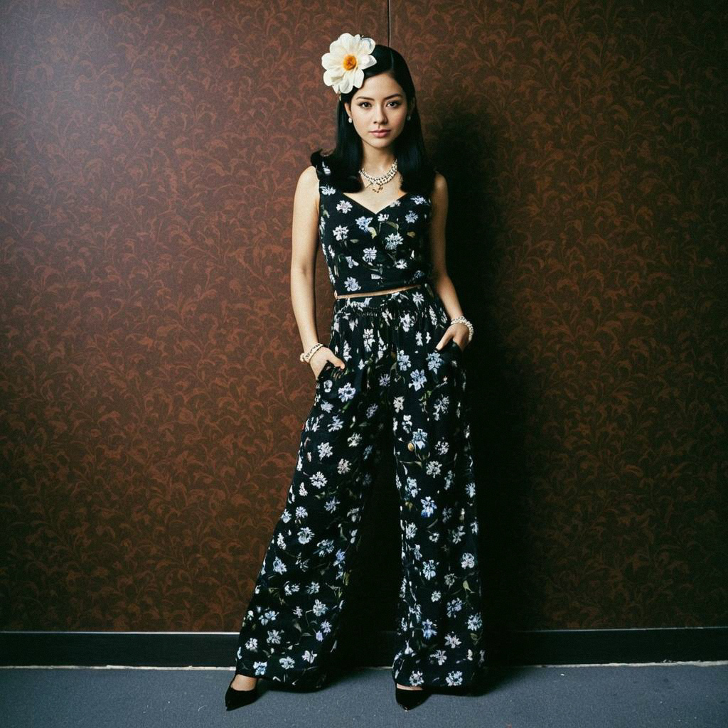 Confident Woman in Floral Outfit
