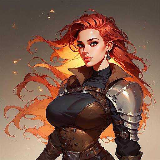 Fantasy Digital Artwork of a Red-Haired Woman in Medieval Armor
