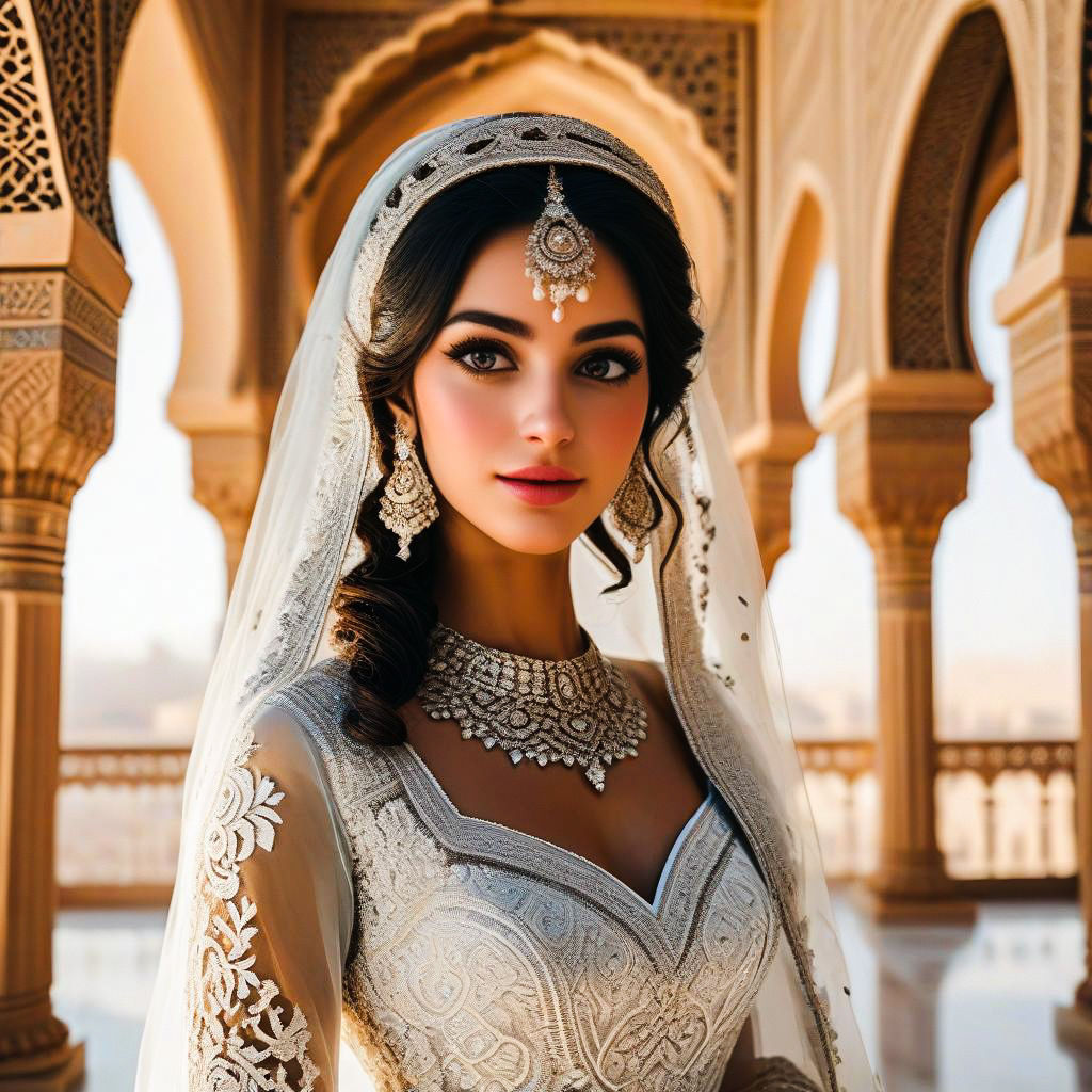 Elegant Bride in Embroidered White Outfit