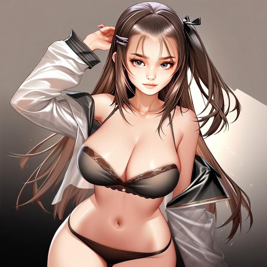 Anime Style Digital Illustration of Woman in Black Lingerie from Girls Frontline