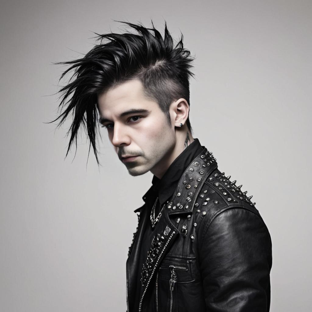 Young Man with Punk Hairstyle and Leather Jacket