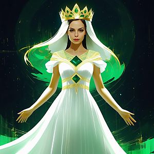 Regal Woman in White Gown with Crown
