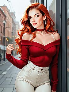Confident Woman in Red Top on City Street