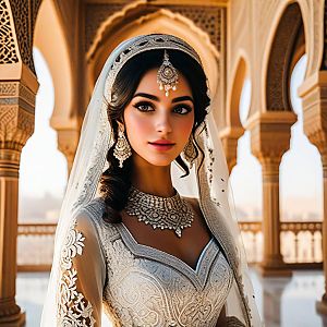 Elegant Bride in Embroidered White Outfit
