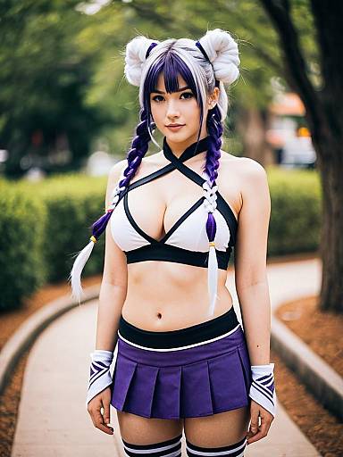 Anime Inspired Purple and White Cosplay Outfit with Braided Hair