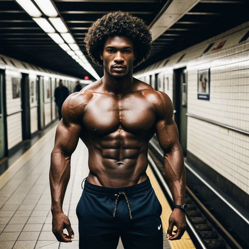 Muscular Man in Subway Station Muscular Man in Subway Station