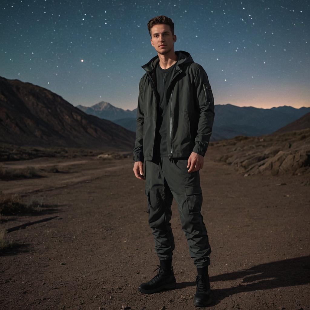 Man in Dark Green Military Outfit Under Starry Sky