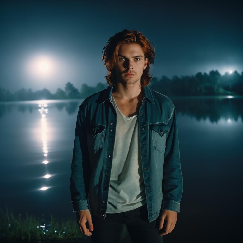 Young Man by Moonlit Lake