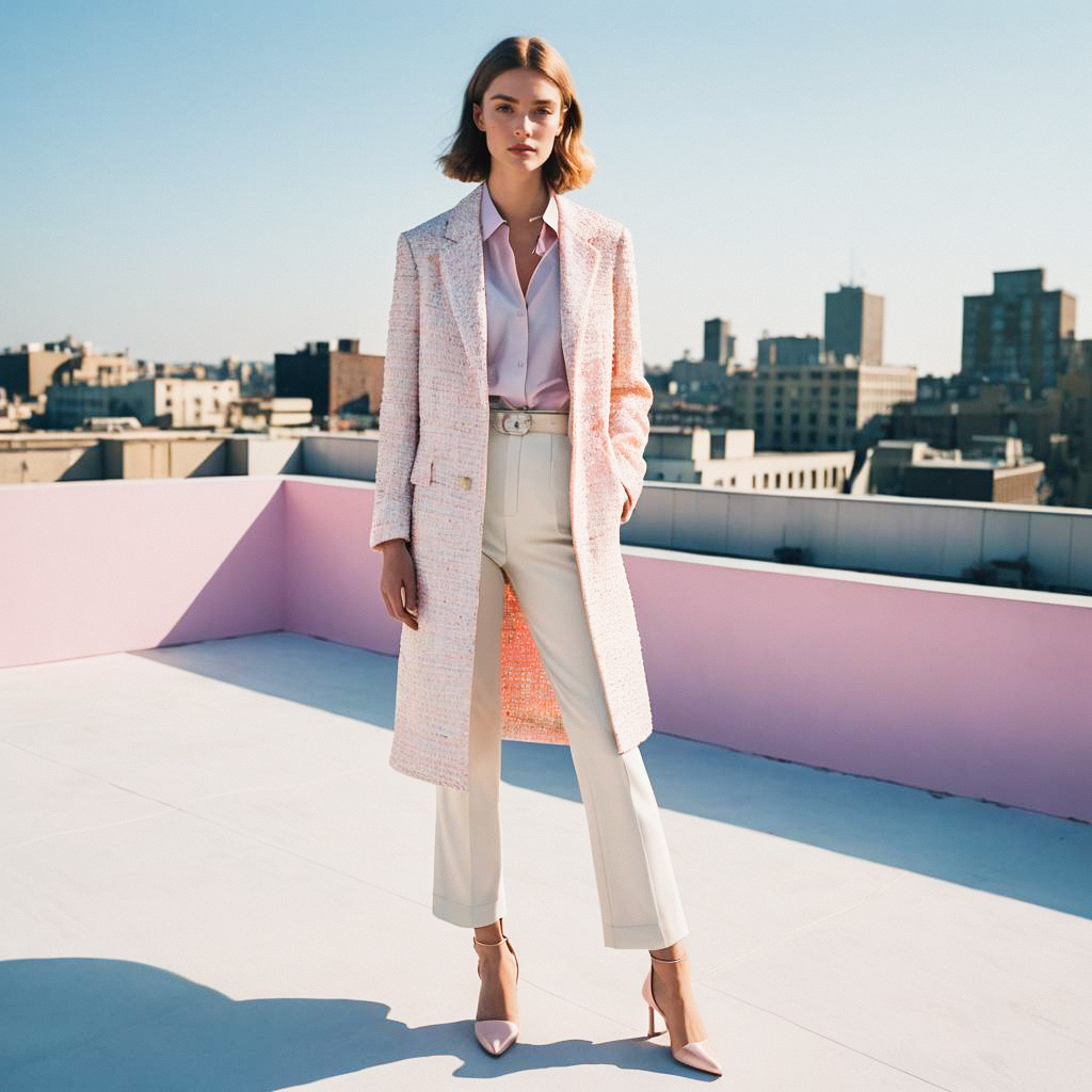 Chic Pastel Outfit on Rooftop