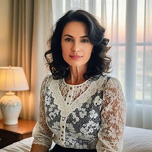 Elegant Woman with Wavy Hair in Soft Lighting