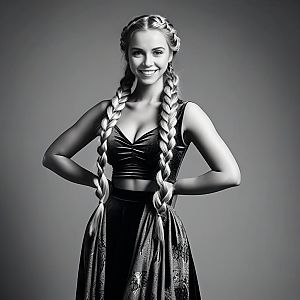 Confident Woman in Black and White Portrait