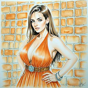 Confident Woman in Orange Halter Dress