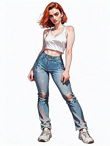 Realistic Comic Style Full Body Shot of Woman in Casual Outfit