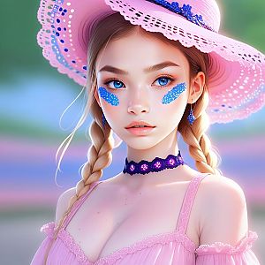 Young Woman in Pink Dress with Sunhat