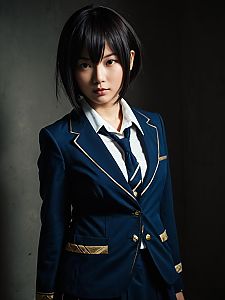 Realistic Tatsuki Arisawa Cosplay Woman in Navy Blazer Costume