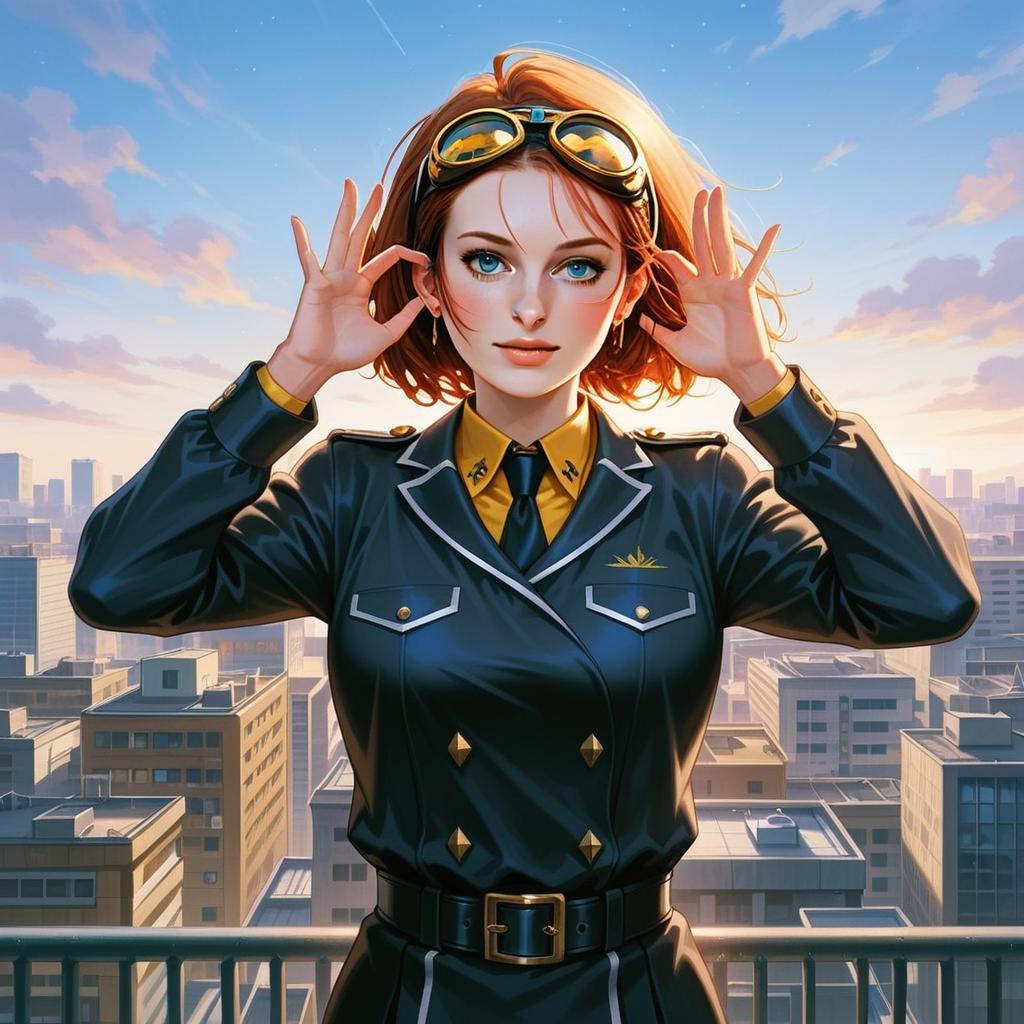 Confident Young Woman in Stylish Uniform at Sunset