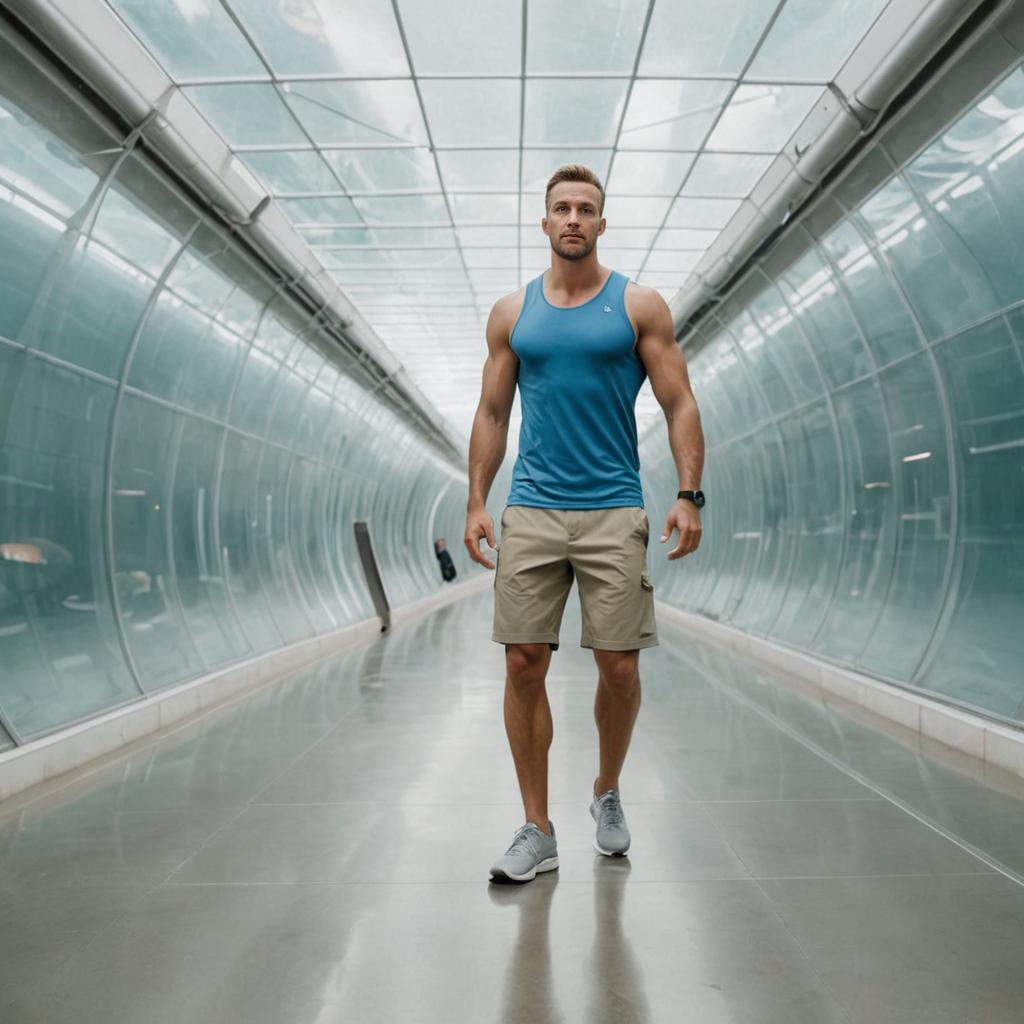 Confident Man in Futuristic Hallway