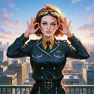 Confident Young Woman in Stylish Uniform at Sunset
