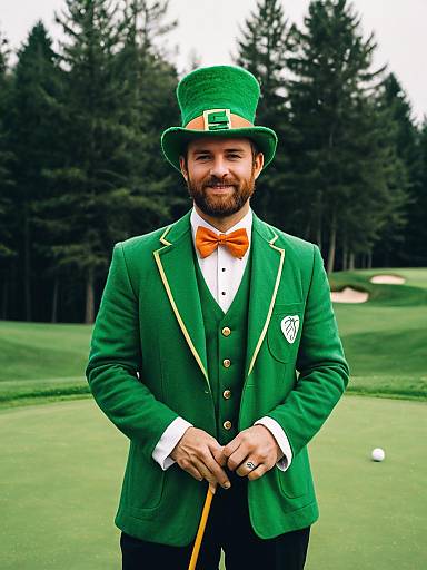 Man in Leprechaun Golfer Costume on Golf Course