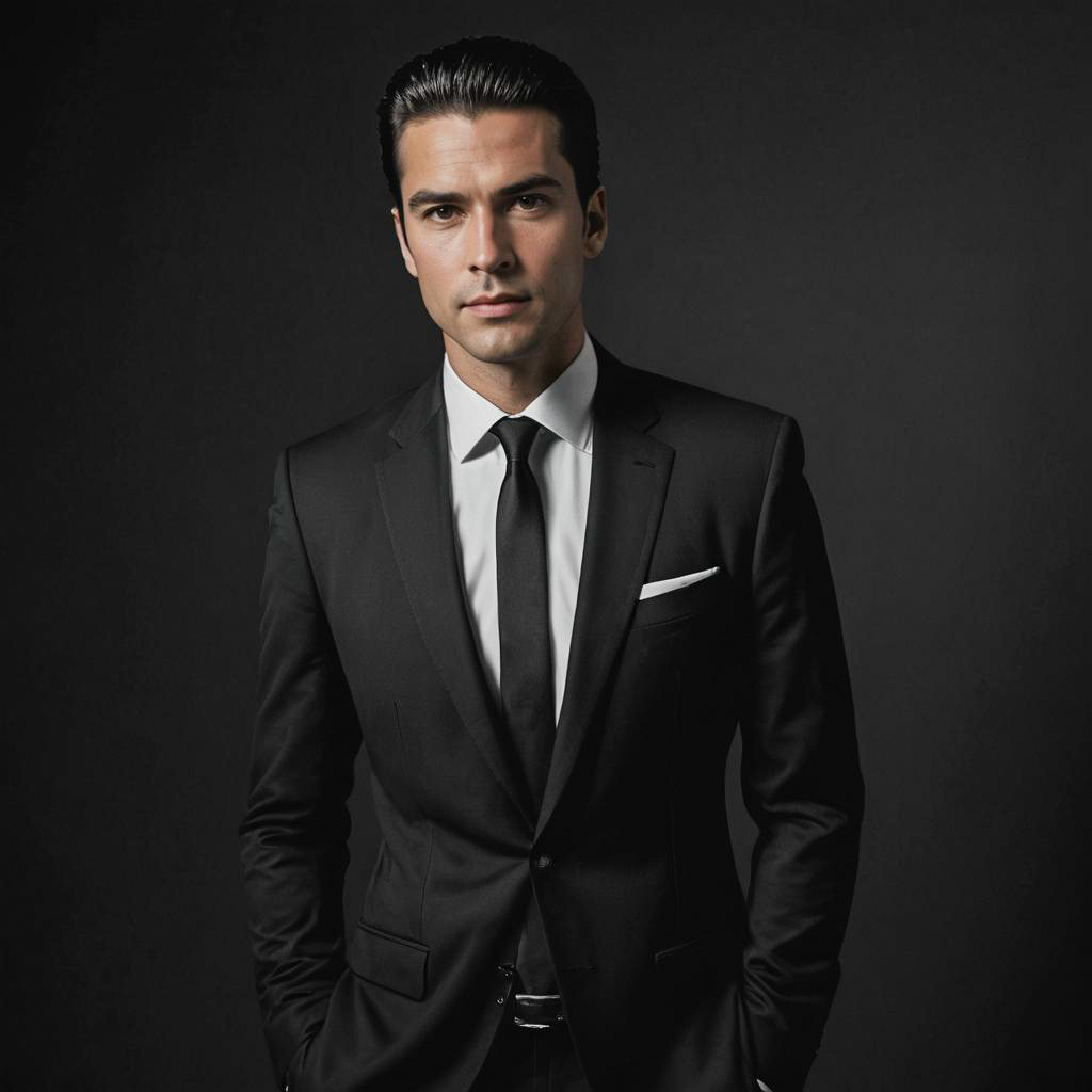 Confident Man in Black Suit