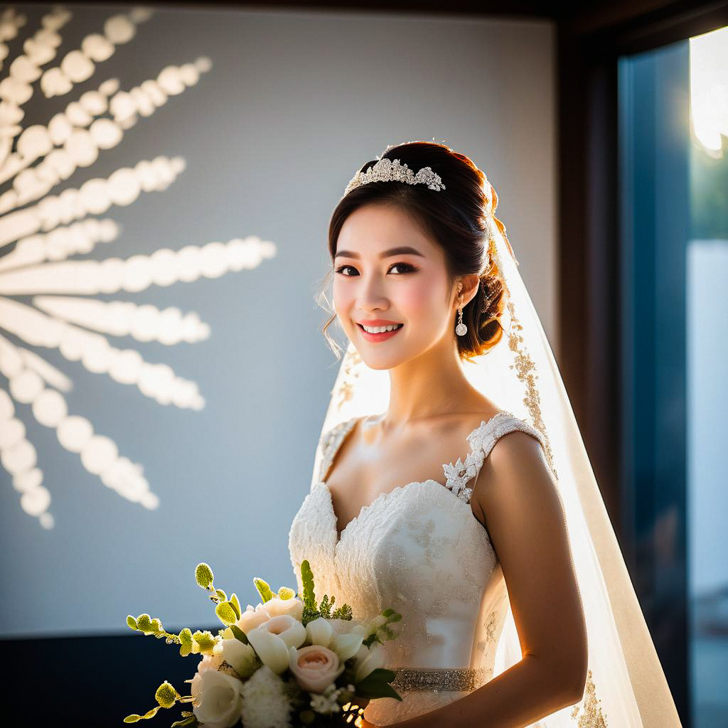 Radiant Bride in Lace Dress with Bouquet